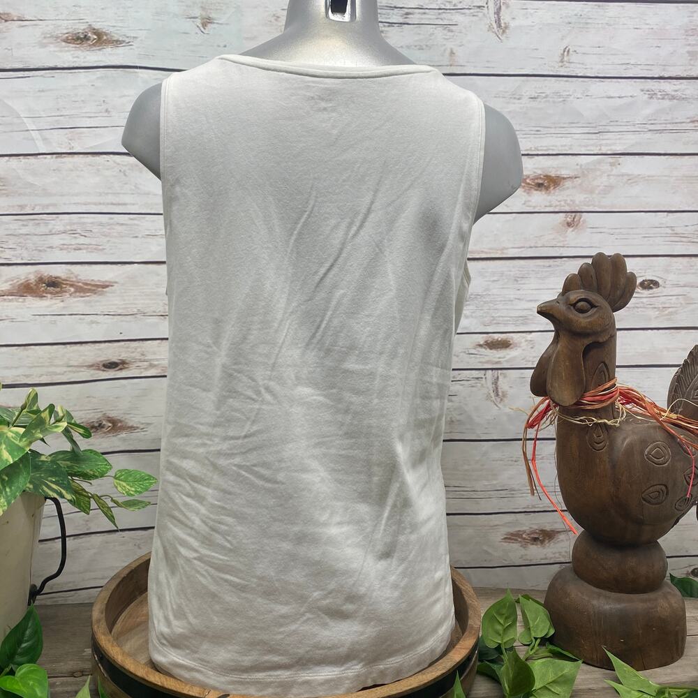 Chicos 2 Medium White Embellished Tank Top Sunburst Sleeveless Shirt Gold Detail - Picture 5 of 14